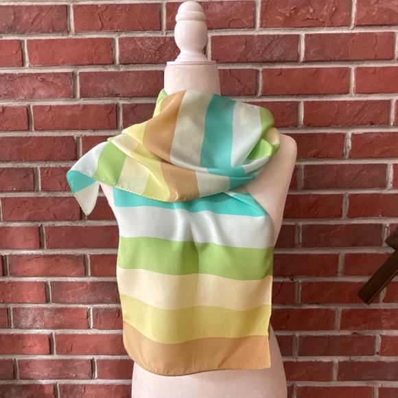 •Echo Vintage Striped 100%Silk Signed Logo Scarf 54”x11” - Picture 3 of 10